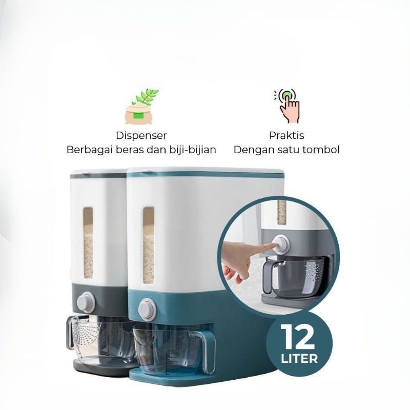 DISPENSER BERAS Otomatis 12 Liter, Wadah Beras atau kacang kacangan