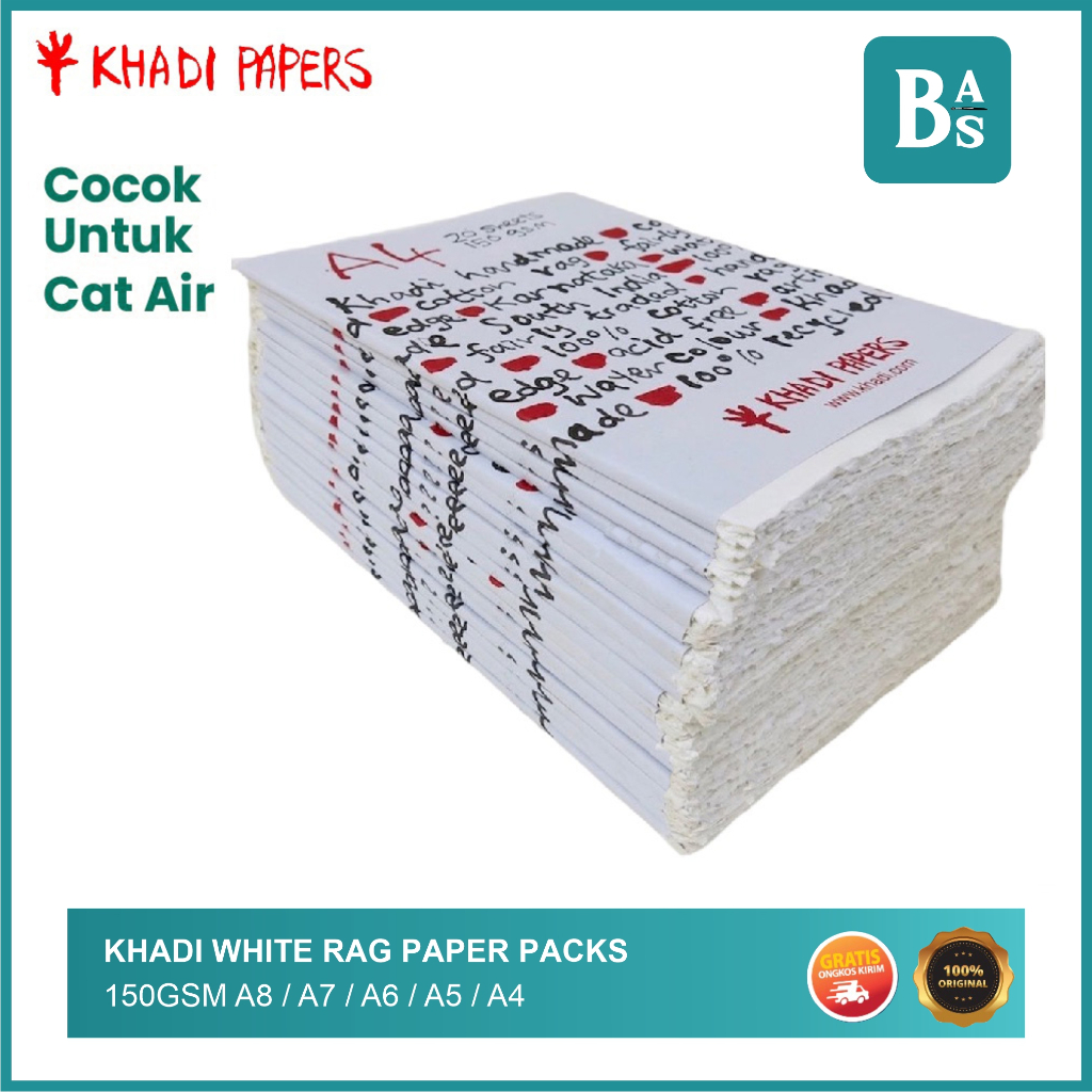 

Khadi White Rag Paper Packs 150g A8 / A7 / A6 / A5 / A4