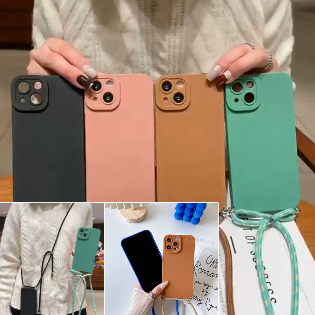 Case Tali Iphone 7 8 Plus 12 13 Pro  Max Sofcase Candy Macaron Lanyard Nagita