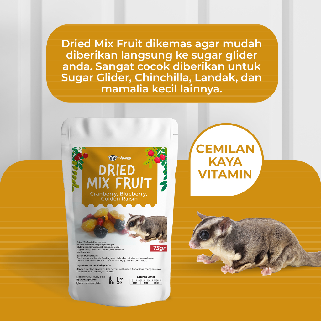 ADEWAP GLIDER Dried Mix Fruits Campuran 3 Buah Kering Cemilan Sugar Glider
