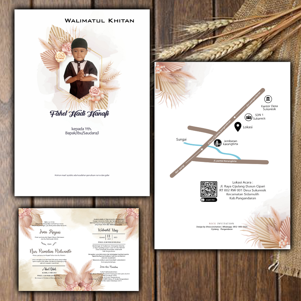 Undangan Khitanan / pernikahan anak muda, orang tua  pakai foto murah elegan rustic 2023