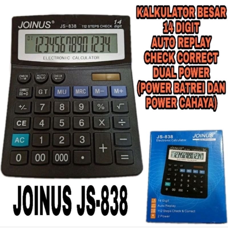 

KALKULATOR MEJA DESKTOP 14 DIGIT LAYAR BESAR JOINUS JS 838