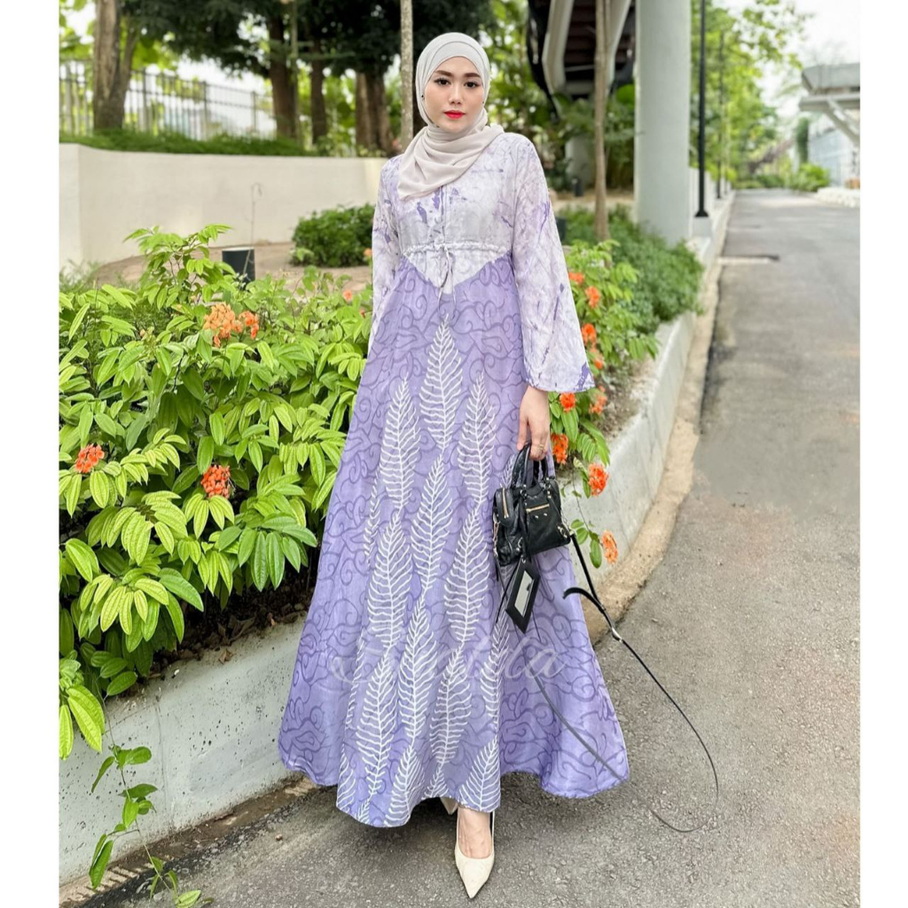 PURPLE SILK SUTRA DRESS GAMIS SILK SUTRA BATIK CAP PEKALONGAN