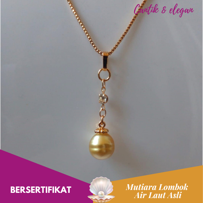 Kalung Liontin Mutiara Lombok Asli Air Laut Gold Grade A Bersertifikat LKML015