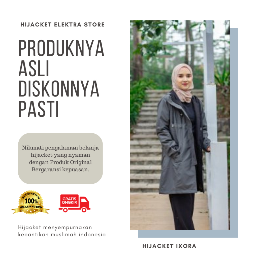 Hijacket Ixora Jaket Muslimah Panjang Jaket Umroh Waterproof Windproof