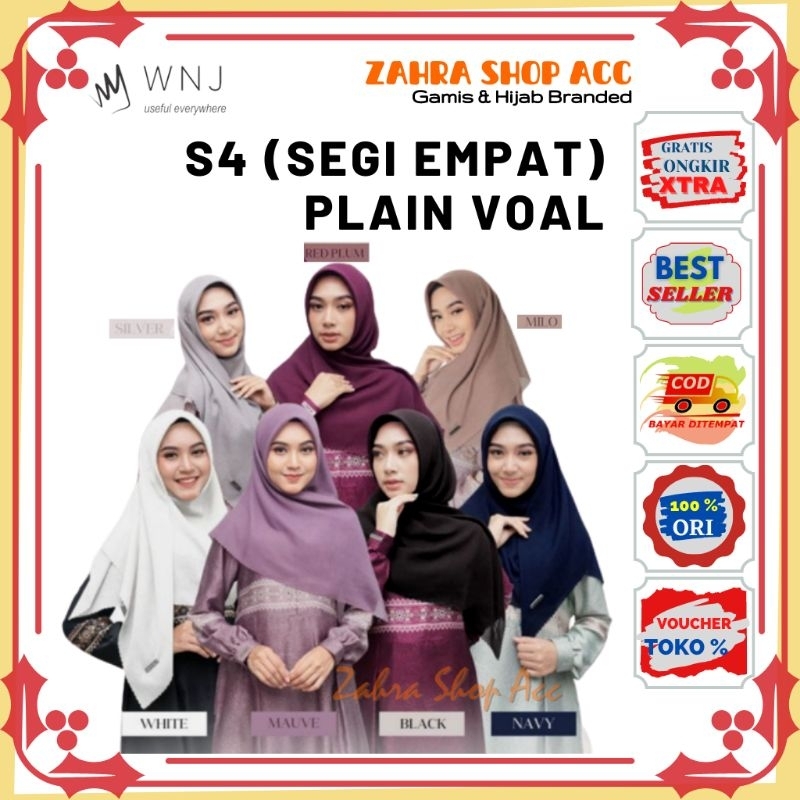 Hijab S4 Segiempat Plain Voal By Wanoja WNJ Bahan Voal Ultrafine Jilbab Daily Branded Premium Ori