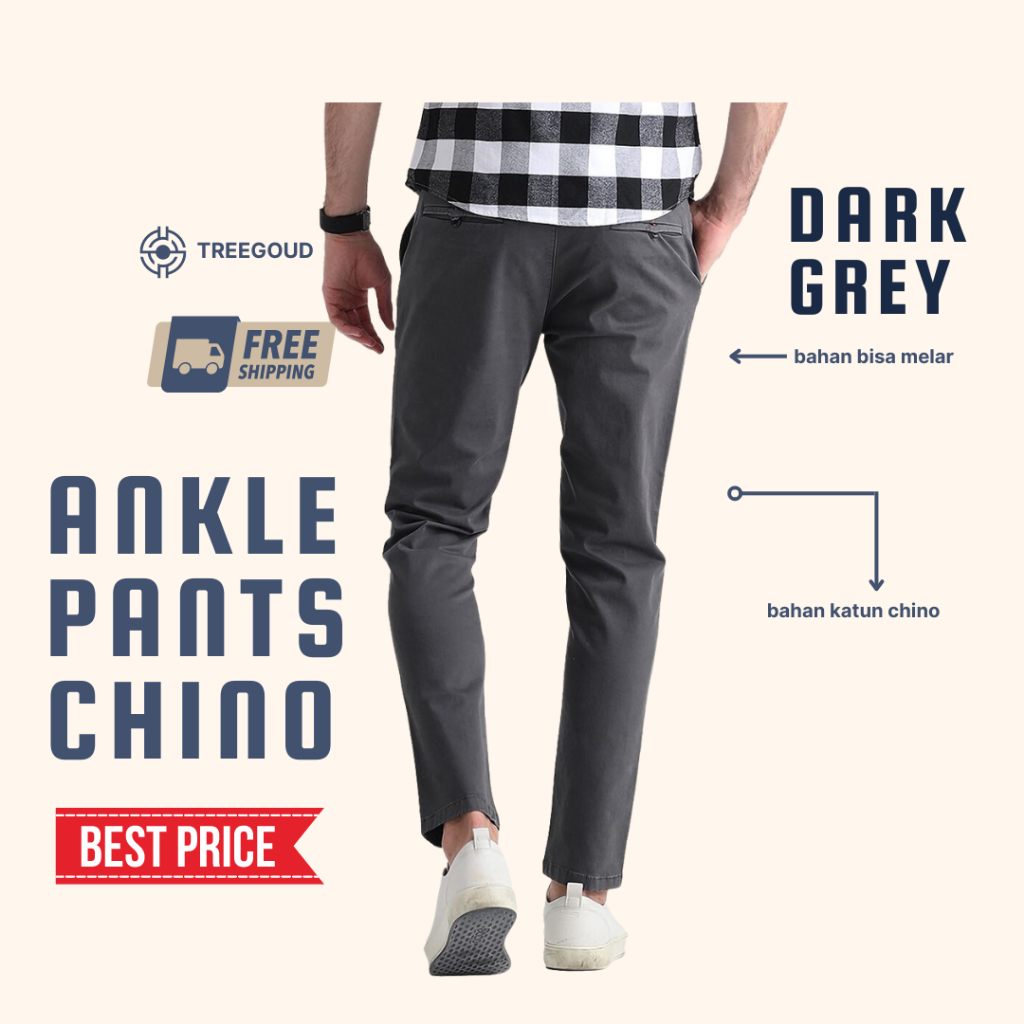 FREE ONGKIR TREEGOUD ANKLE PANTS CHINO PRIA REGULER FIT CELANA ANGKLE PANTS PRIA CELANA CHINOS