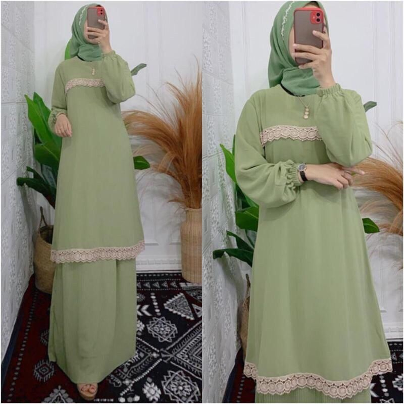 Gamis Wanita Dewasa Terbaru Sofya Maxy Dress BO Bahan Kain Moscrepe Mix Renda Baju Muslim Wanita Kek
