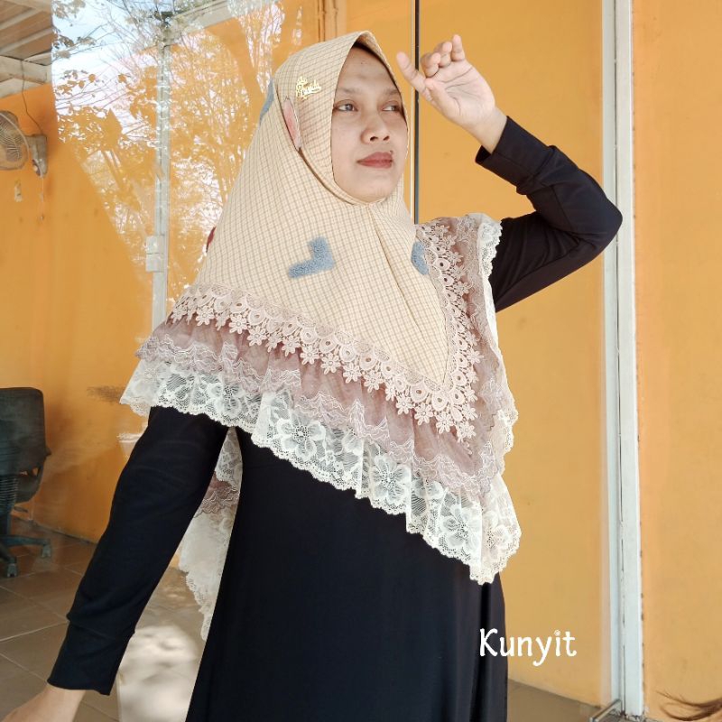 Khimar Morena Renda 3 tumpuk mewah FO hijab instan Jilbab Crinkle