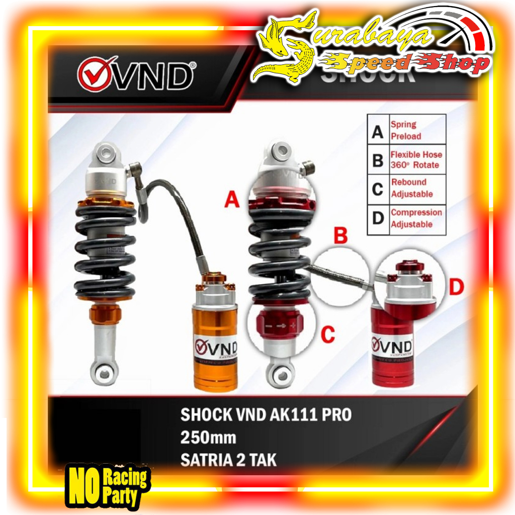 VND Shock Monoshock Variasi Tabung Pisah Tipe AK 111 B1 - PRO 250mm RGV Satria Sat 2 Tak Preload Kom