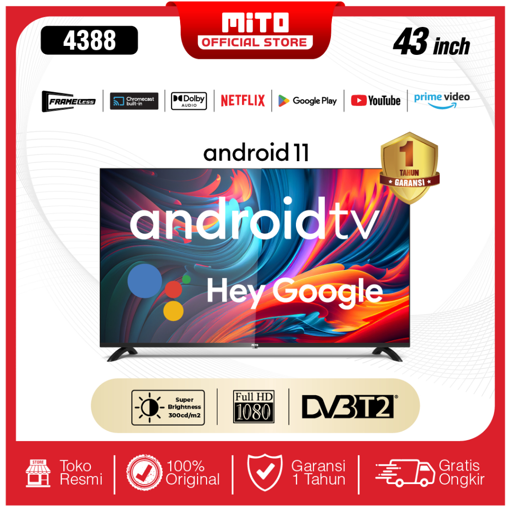 MITO Android TV 4388 43 inch- Android 11.0 - FHD - Voice Search/Google Play/Netflix/Youtube - WIFI/H