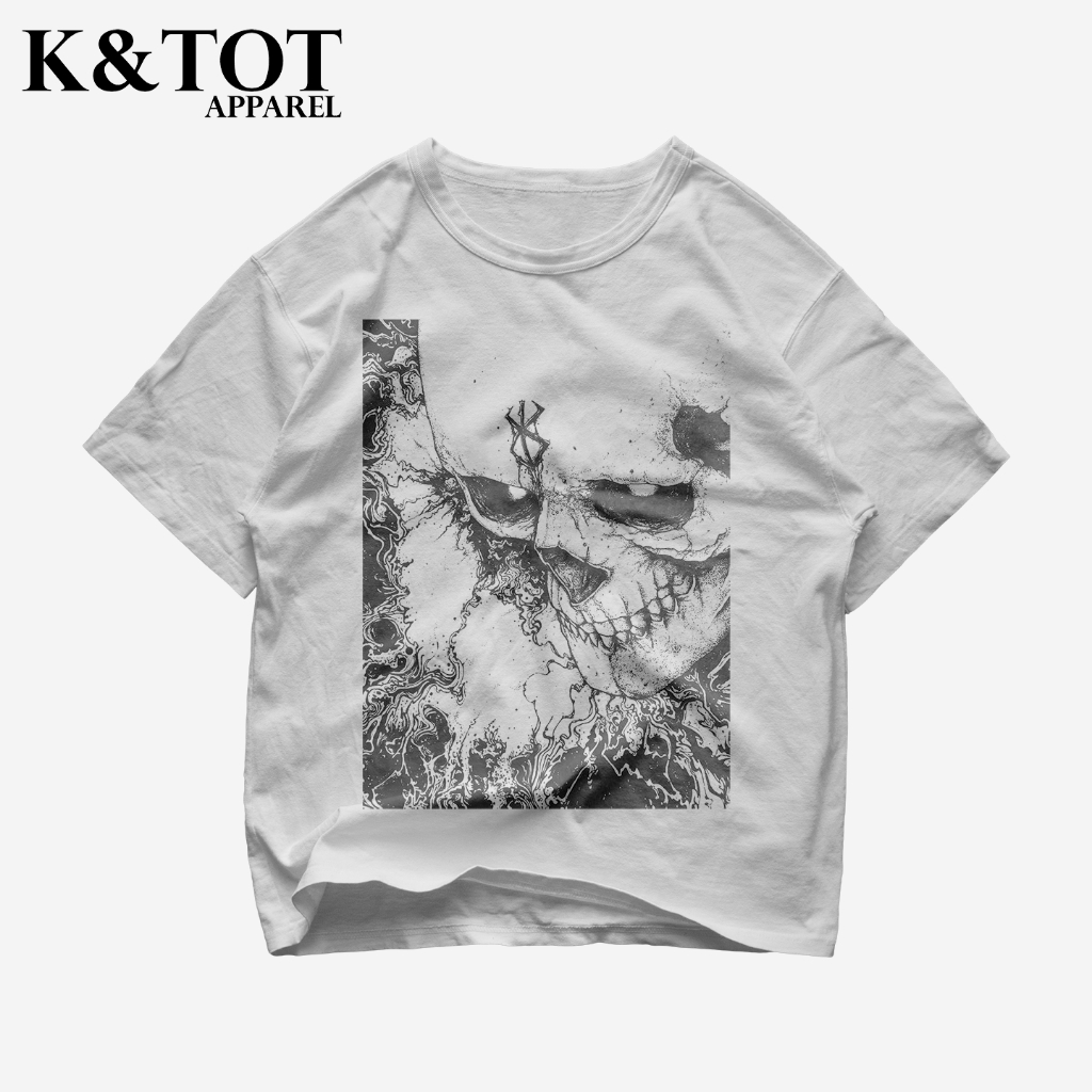 KNTOT - KAOS BAJU SKULL BERSERK ANIME | TSHIRT OVERSIZE VINTAGE PUTIH BOOTLEG - PRIA WANITA DEWASA A
