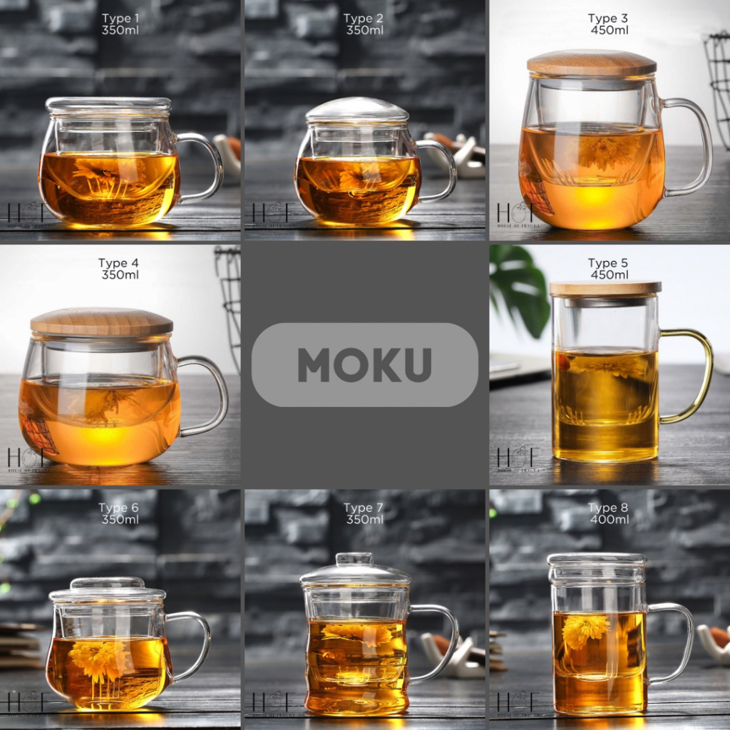 FLASHSALE [GGW] MOKU GELAS TEH DENGAN SARINGAN DAN TUTUP CANGKIR TEH KACA TEA CUP MUG TEH GELAS