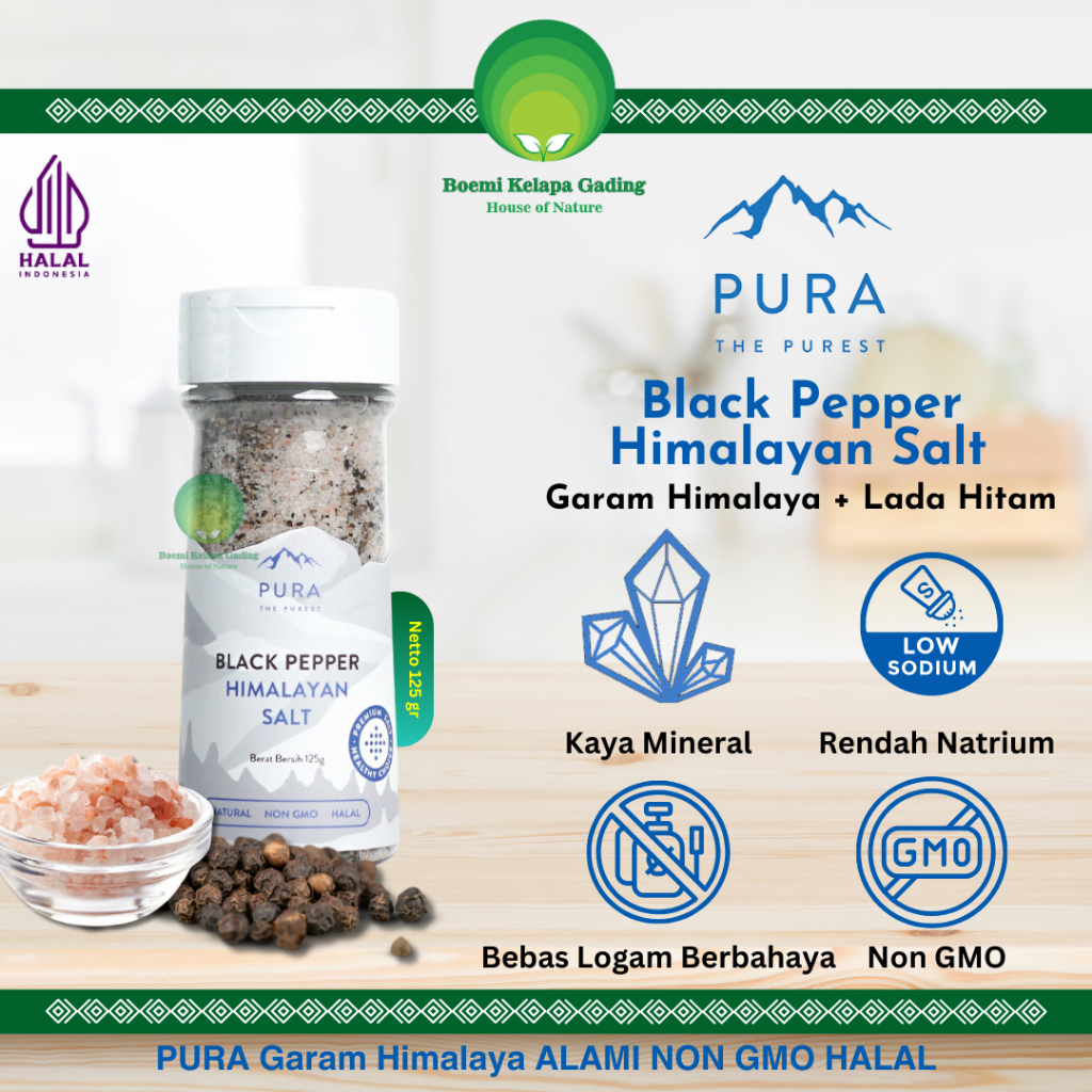 

Black Pepper Himalayan Salt Garam Himalaya Lada Hitam 125 gram Produk Natural Sehat Alami Halal PURA