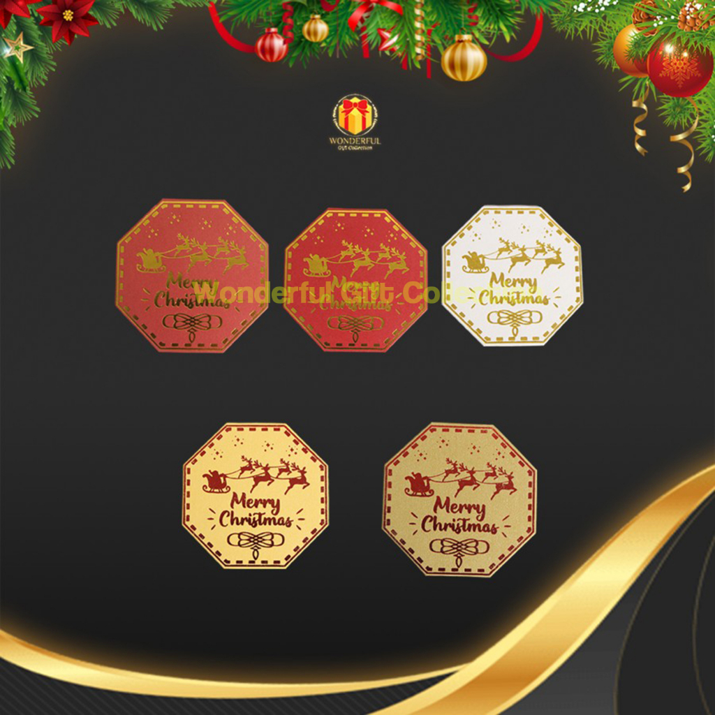 

[12 PCS] Aksesoris Natal/Hiasan Parcel/Tempelan Hampers Logo Natal Premium Segi 8 9x9