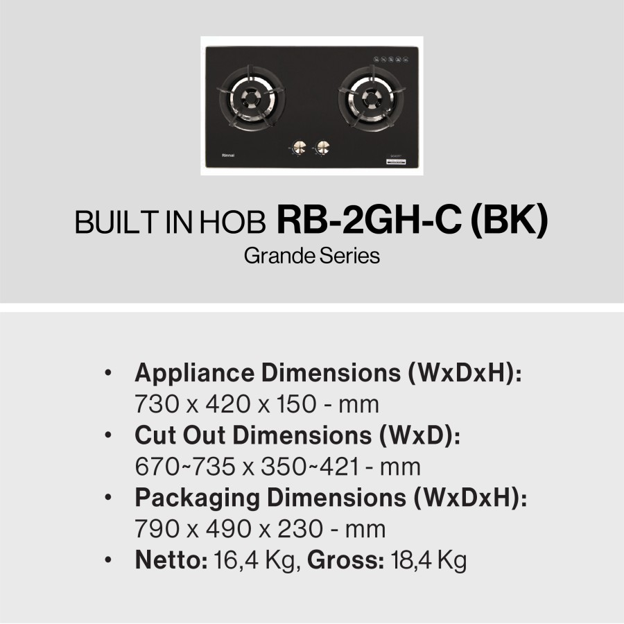 Kompor Tanam Rinnai RB 2 GH C BK / Rinnai RB-2GH-C (BK) RB2GHCBK