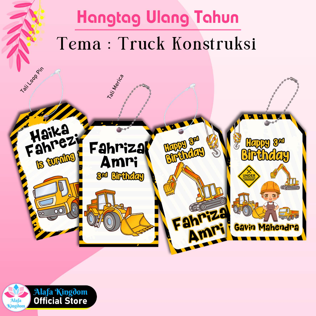 

alafakingdom - 8 Pcs Hangtag Ulang Tahun Anak Truck Konstruksi / Birthday Hangtag Custom