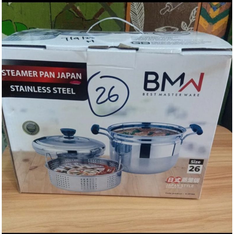 Panci Kukus Stainless diameter 26cm Tutup Kaca "BMW"
