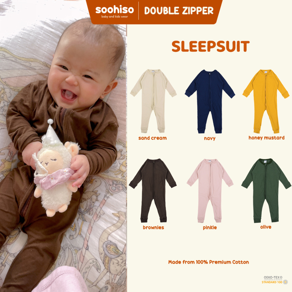 Soohiso - Sleepsuit Double Zipper Lengan Panjang (0 - 1 Tahun ) Piyama Baju Tidur Bayi Laki-laki dan