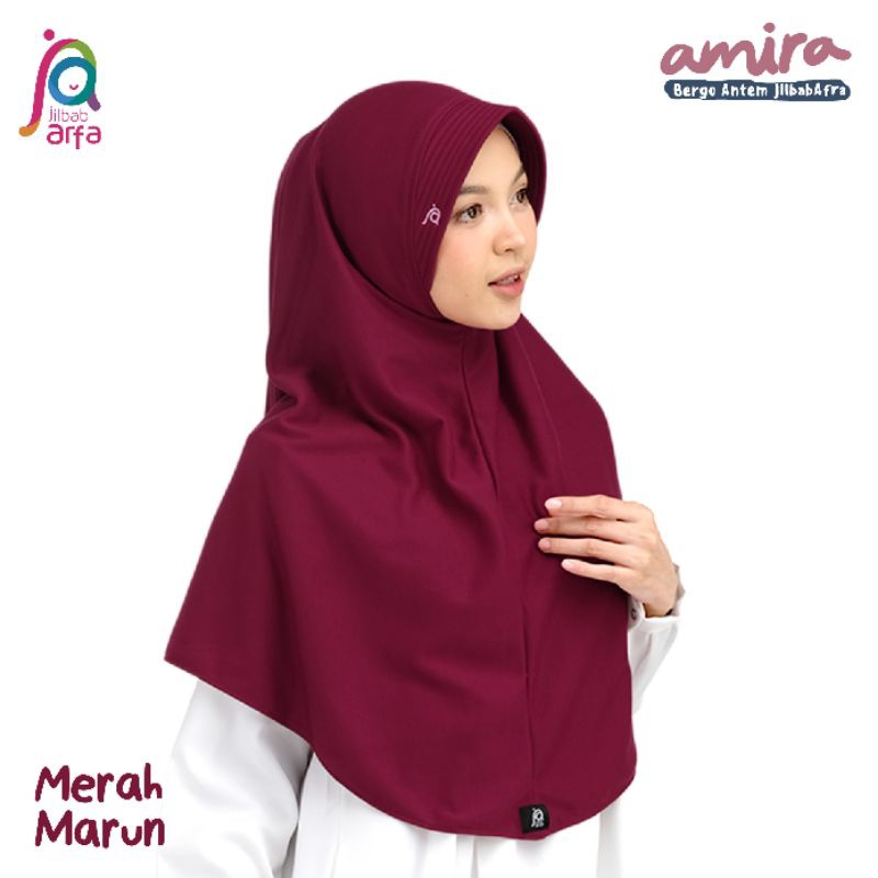 Bergo Amira Afra Warna Merah Marun