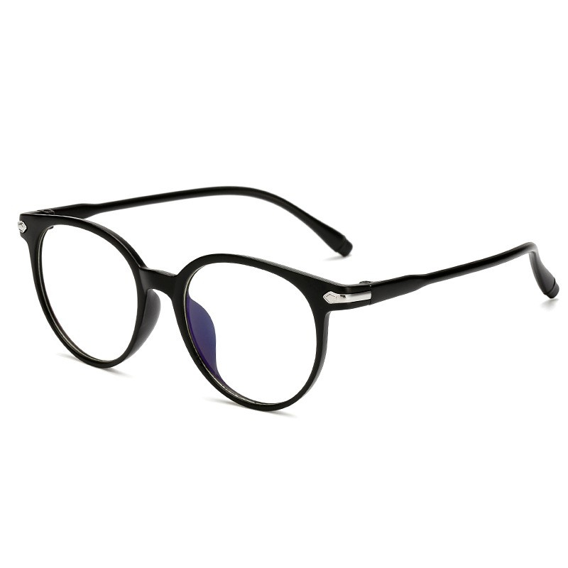 COD❤️ Cat Eye Kacamata Anti Radiasi / Frame Kacamata Lensa Flat / Gaya Leopard Retro Korea Fashion Wanita Glasses-yy-5-Bright Black