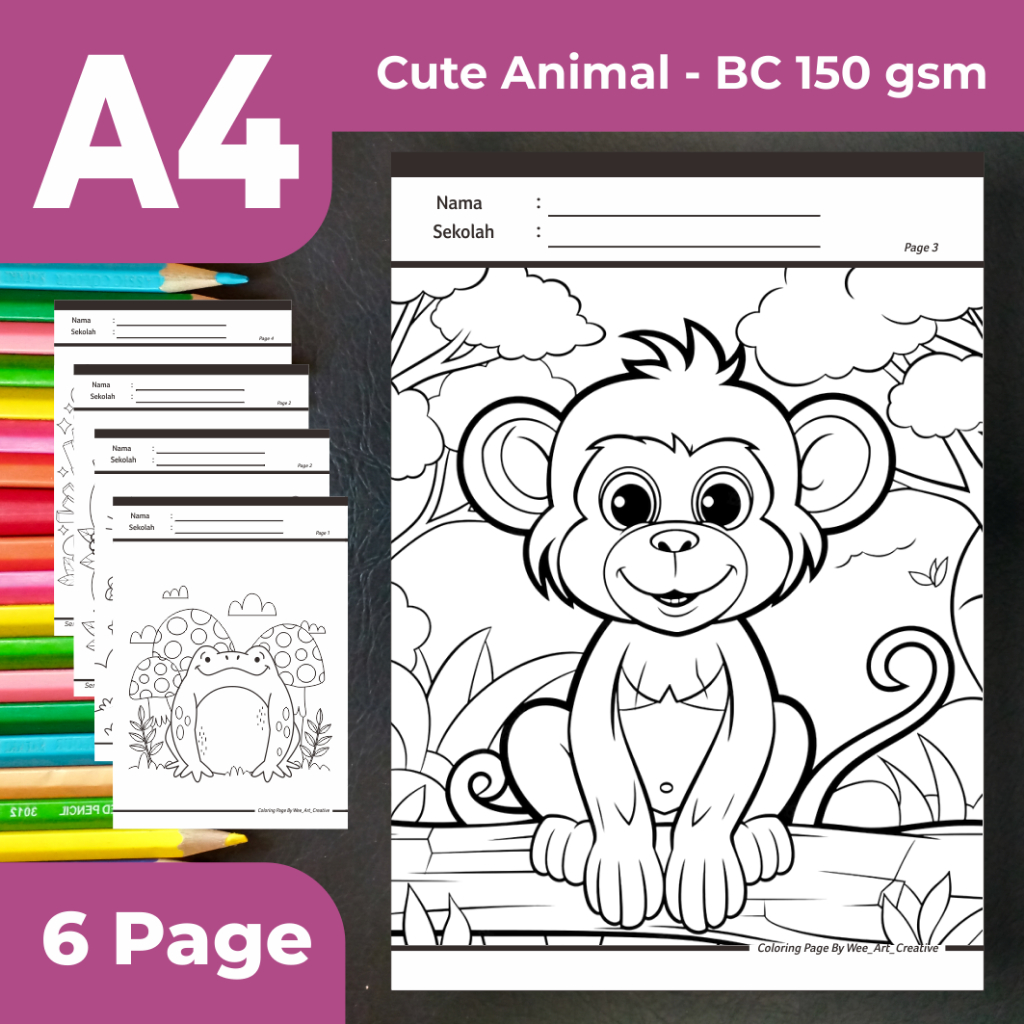 

Coloring Page Animal Series | Kertas Gambar/Mewarnai untuk TK/PAUD Seri Hewan / Ukuran A4 Bahan Tebal