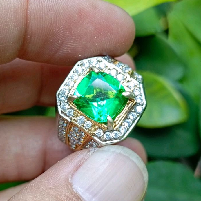 Cincin Batu Permata Natural GREEN TOPAZ + Memo (3,50ct)