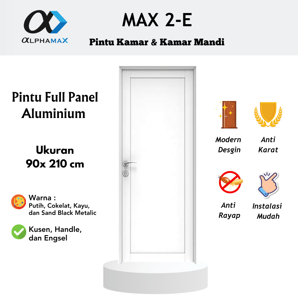 Pintu Aluminium Pintu Rumah Pintu Kamar Pintu Kamar Mandi  Full Panel ALPHAMAX Max 2-E 90 x 210 cm