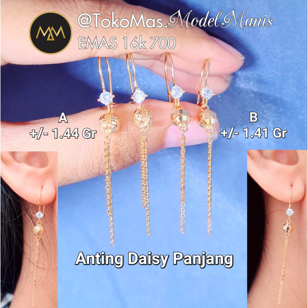 Anting Daisy Panjang Candy Emas Kuning 700 kadar 16k