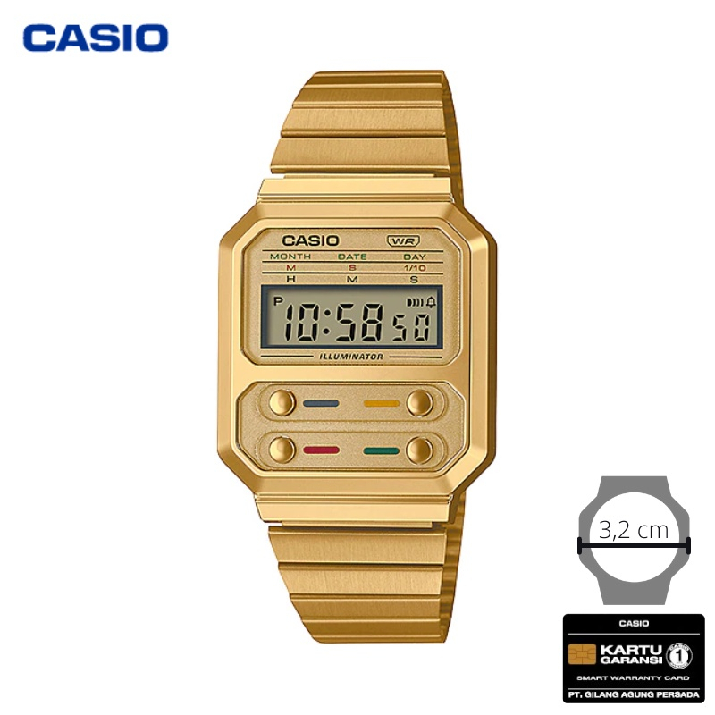 JAM TANGAN CASIO VINTAGE A-100WEG-9A ORIGINAL - A100WEG GOLD CASIO ORIGINAL