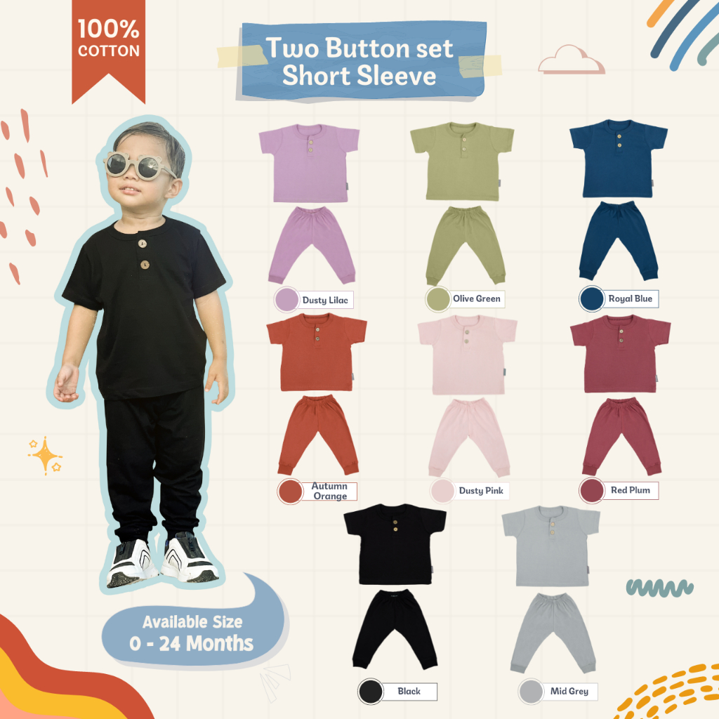 Little Me - Piyama Baju Tidur Setelan Two Button Lengan Pendek Celana Panjang Bayi dan Anak Laki Lak