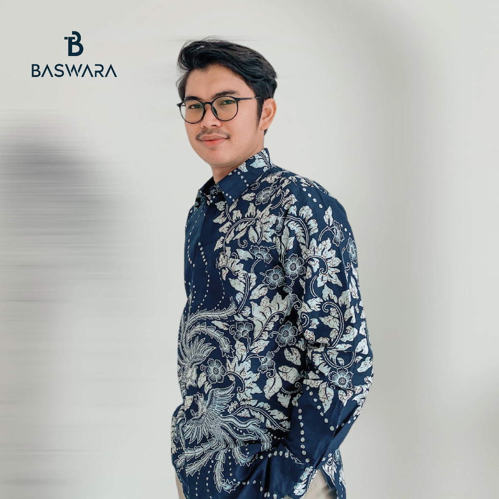 Baswara Kemeja Batik Pria Lengan Panjang Biru Dongker A08
