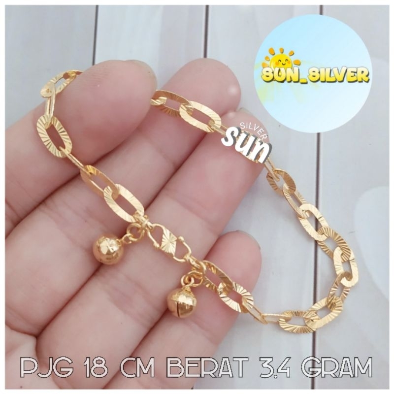 GELANG TANGAN WANITA UKIR PERAK ASLI 925 LAPIS KUNING GElang gold 1