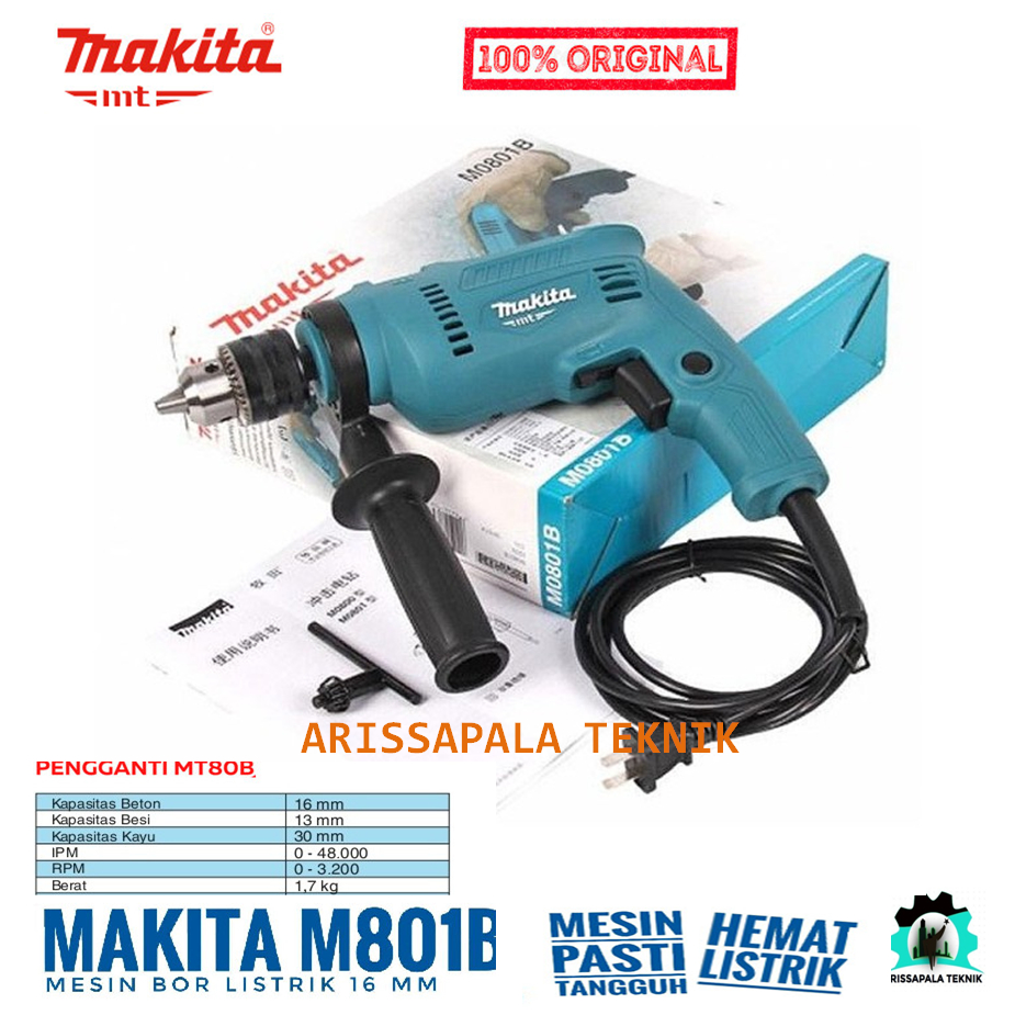 MAKITA Mesin Bor Listrik Bor Beton Tembok 13mm M0801B Impact Drill Hammer Drill Maktec MT80B
