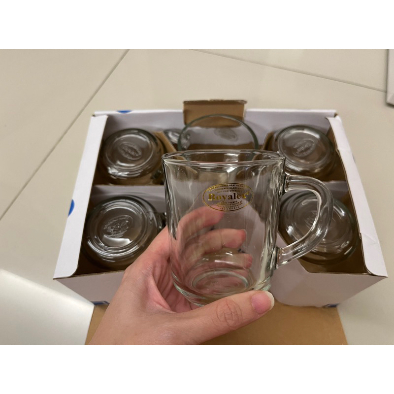 [6 Pcs] Gelas Royalex / Gelas Teh / Gelas Kopi 225ml Royalex Gagang (RX-255 TP) Kedaung/Tampered Gla