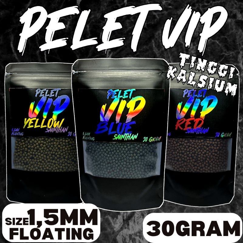 Pelet VIP Blue, Yellow, Red SaintHan untuk ikan channa (kemasan 30gram) untuk proges warna dan memak