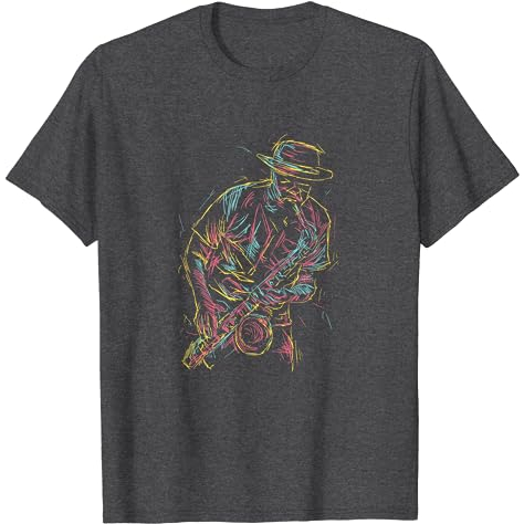 Kaos Jazz Saxophone Player Colorful Abstract Art Sax Musician Fan T-Shirt - Kaos dewasa - Kaos Pria 