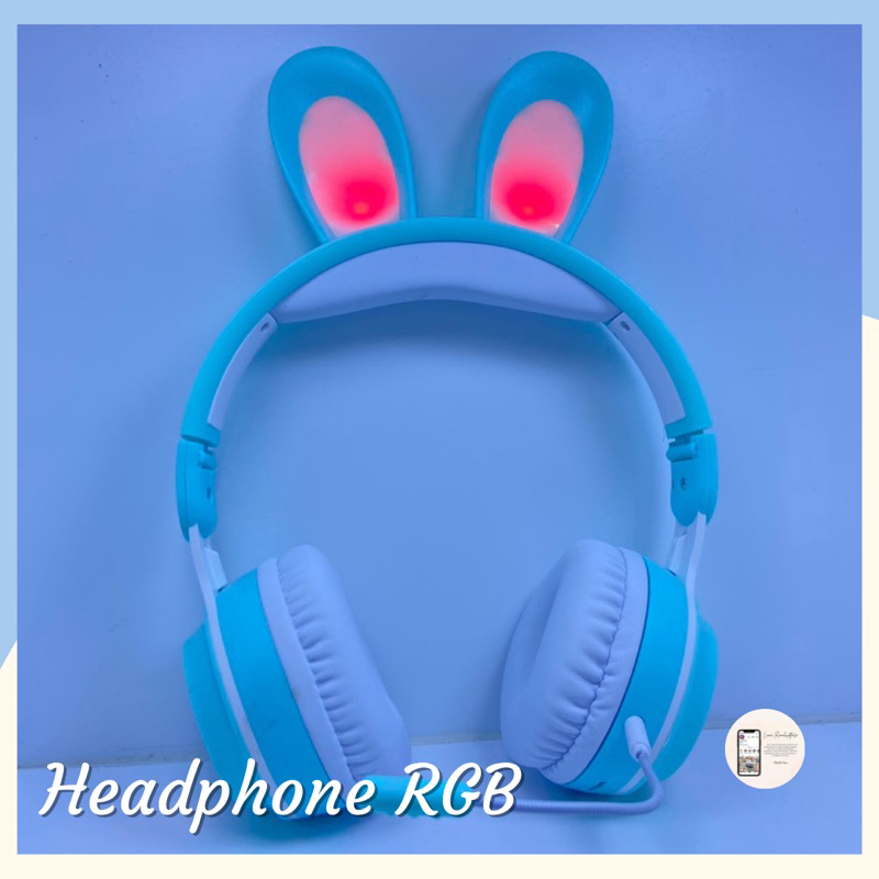 Headset Bandu Game Nirkabel Headphone RGB Telinga Headset Kelinci Lucu Headphone Mic Gadis Lucu Musi