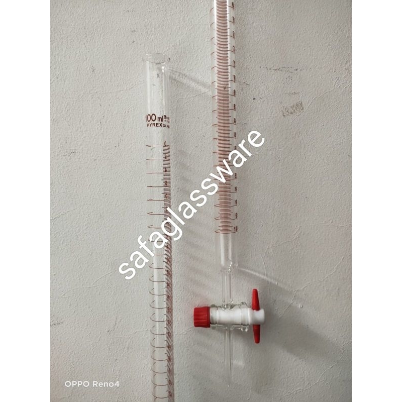 Buret 100ml Pyrex Kran Teflon Alat Kompresi  Volume Buret Glass Pyrex