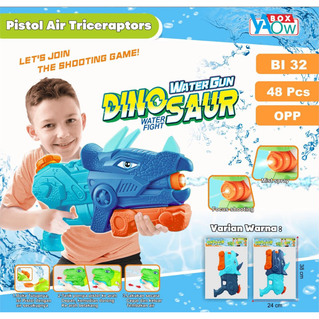 Jc Mainan Anak Pistol Air BI31/BI32 Tembakan Air Terbaru Model Dinosaurus Triceratops