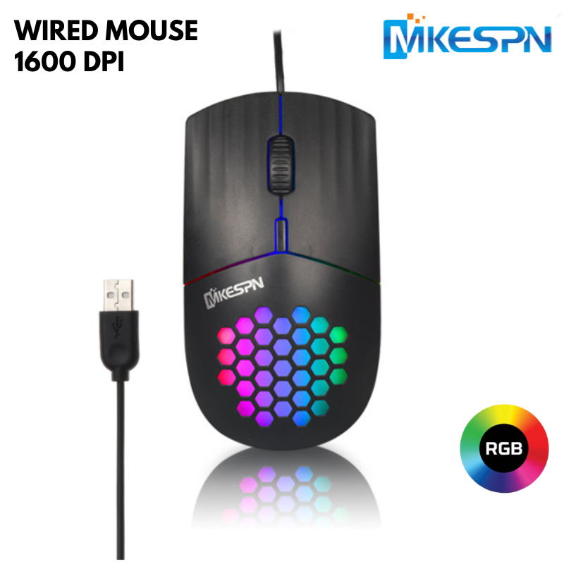 Mouse Wired Honeycomb Colorful Lights DPI 1600