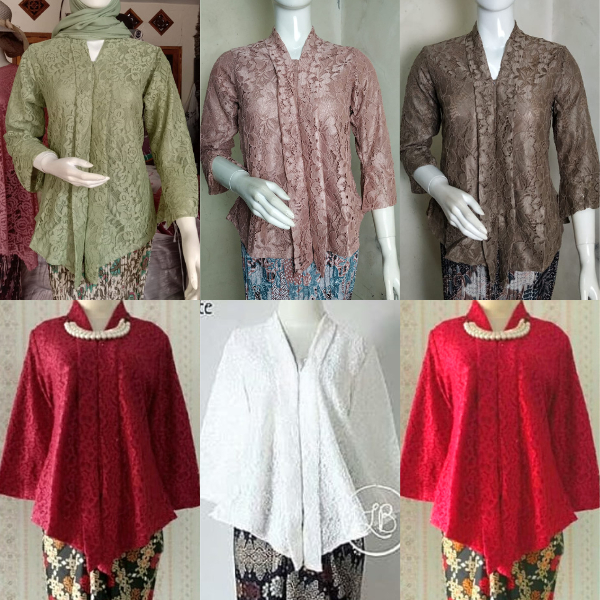 Kebaya Modern Kutubaru Floy Brukat JUMBO Atasan Kebaya Brokat Lace Rosegold dan Sage Green