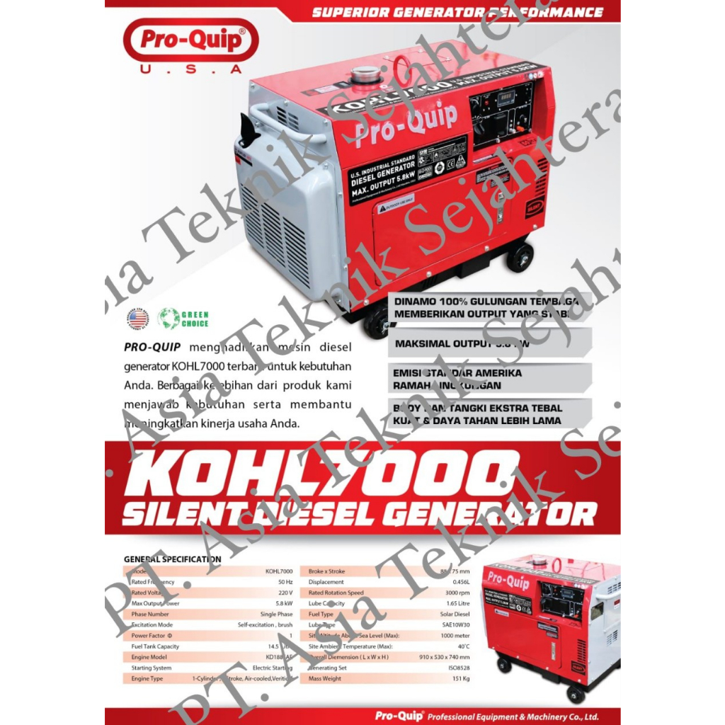 Genset silent diesel 6000 watt KOHL7000