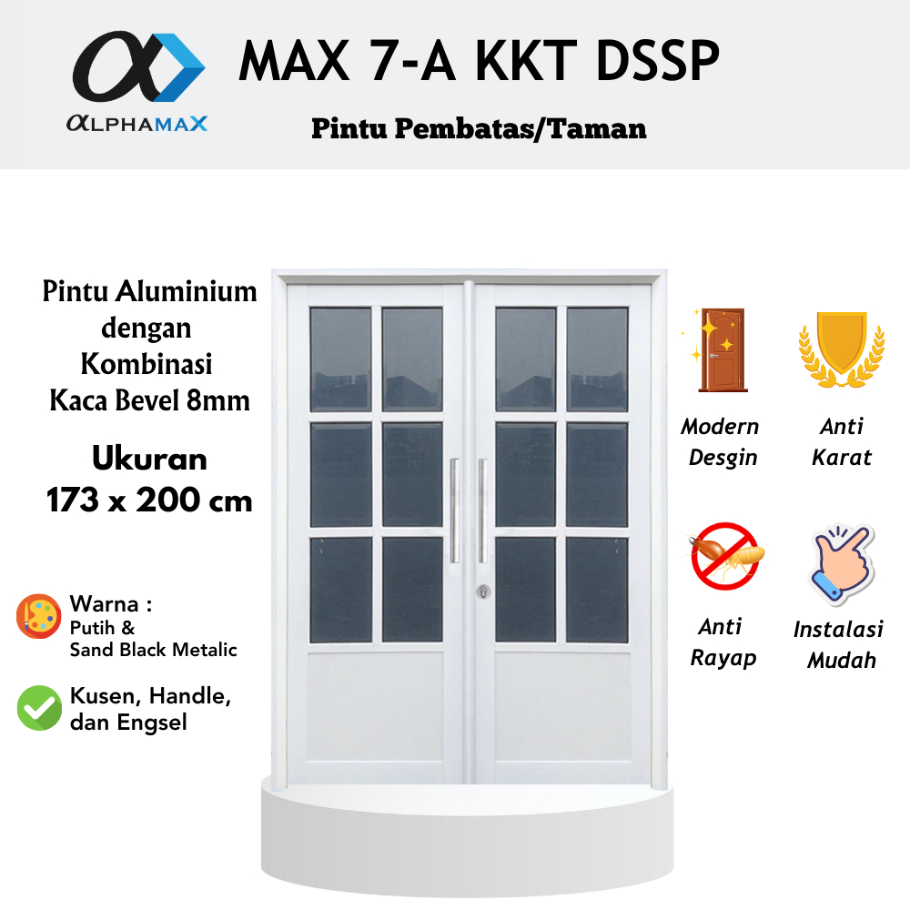 Pintu Aluminium Pintu Rumah Pintu Utama Pintu Depan Pintu Taman Full Panel Kaca Bevel Alphamax Max 7