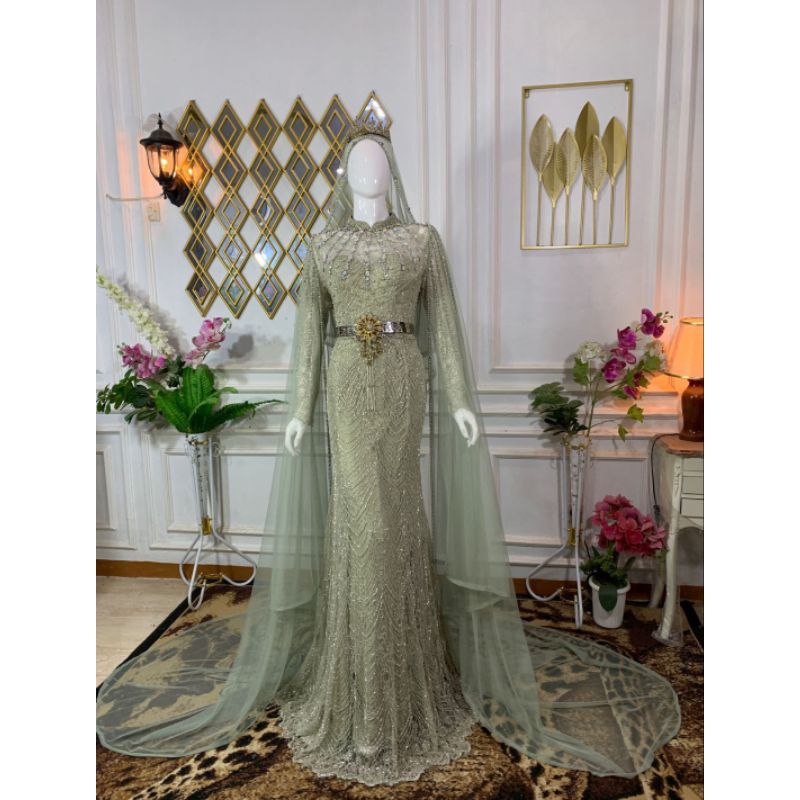 GAUN SLIM HIJAU SAGE JUMBO