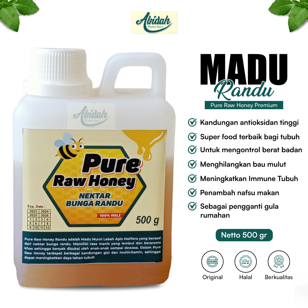 

Madu Randu 500 gram Murni Asli 100% Alami Premium Pure Raw Honey Peningkat Stamina Daya Tahan Tubuh Imunitas Penambah Nafsu Makan Membantu Program Diet Anti Bakteri Asli Halal