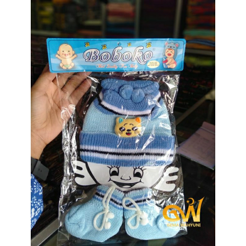 Topi Rajut Bayi set Kaos Kaki Boboko