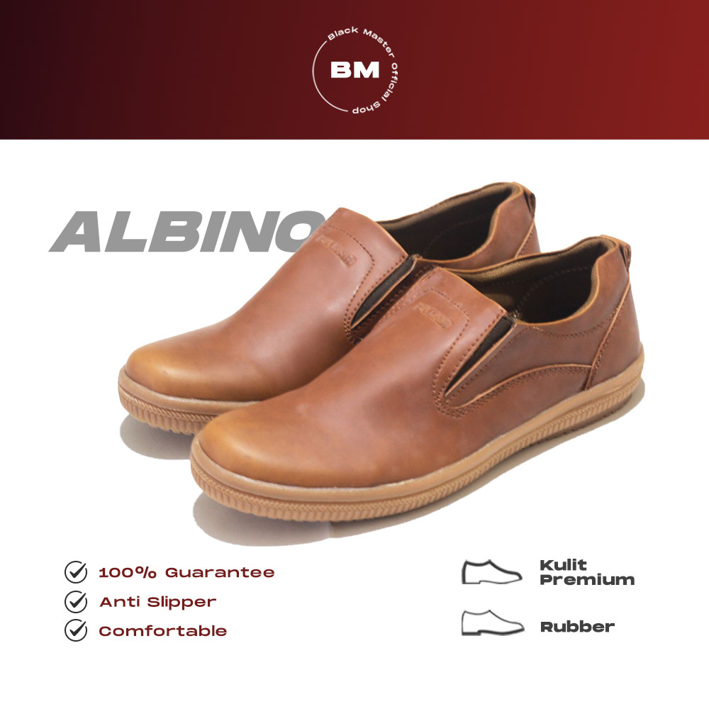 BLACK MASTER Sepatu Slip-On Slop Pria Kulit Albino