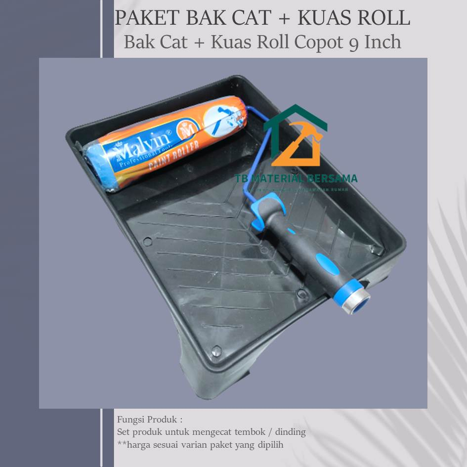 MALVIN PAKET Bak Cat + Kuas Roll COPOT 9 inch / Bak Cat Tembok / Kuas Roll Tembok / Kuas Cat Dinding