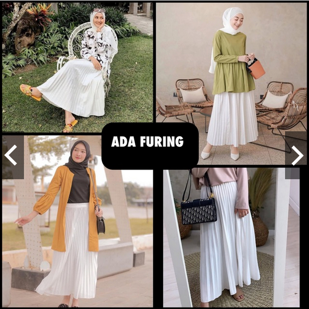 ROK PLISKET PUTIH FURING MURAH PLEATS REMPEL FLARE SKIRT MURAH GROSIR PANJANG
